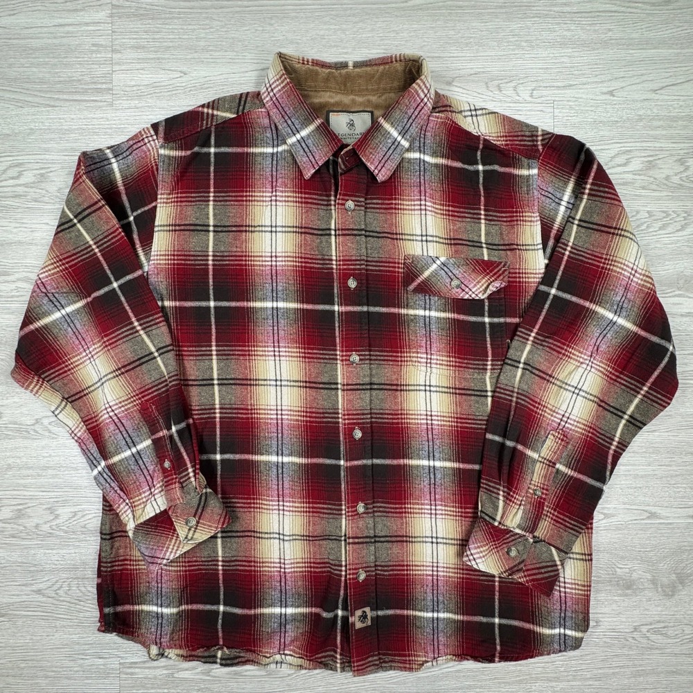 Legendary Whitetails Mens Flannel Shirt Red Plaid 2XL Corduroy Trim Cotton